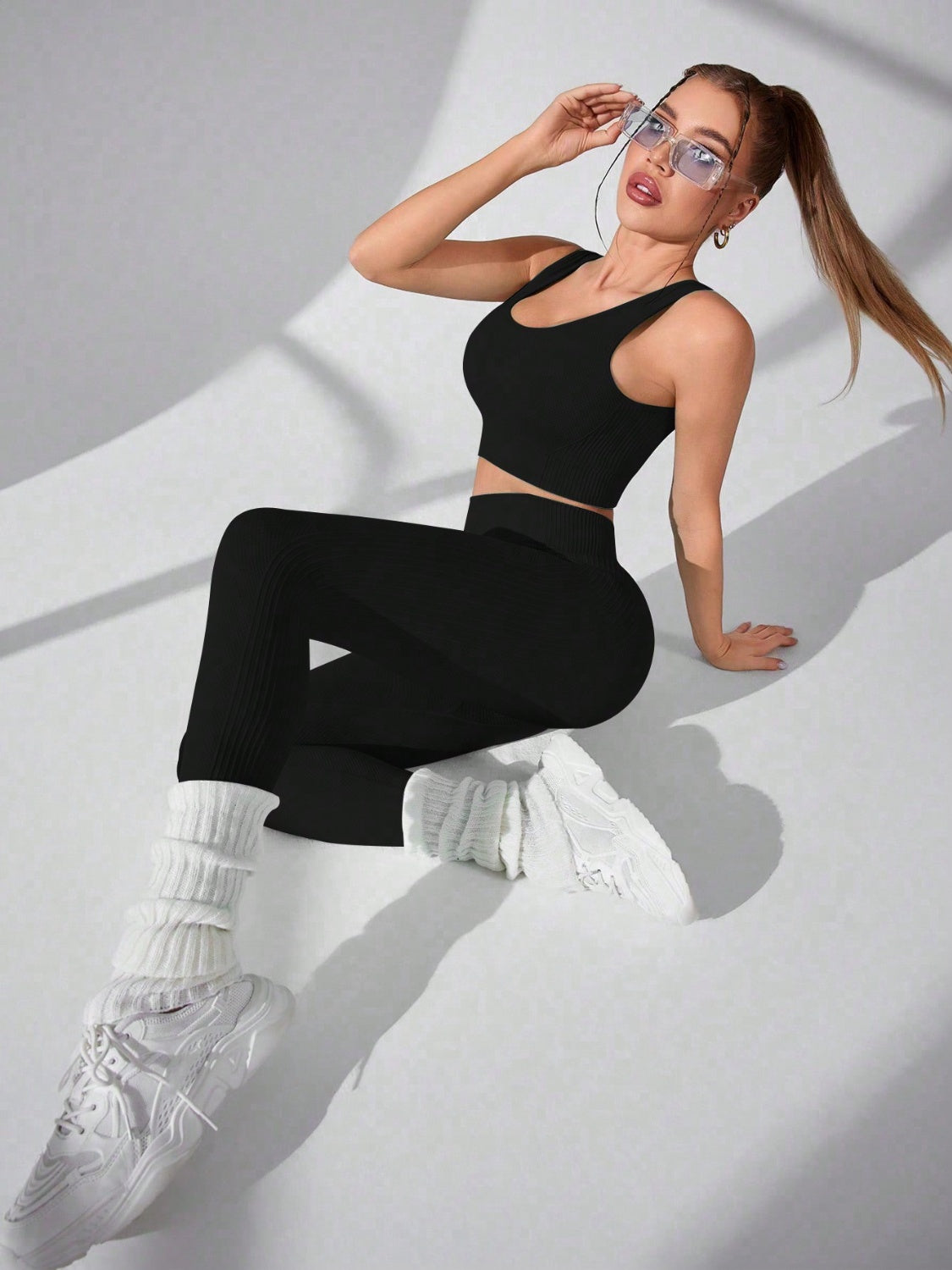 Scoop Neck Wide Strap Top and Pants Active Set