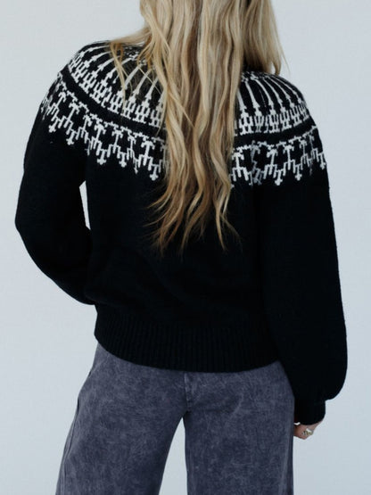 Contrast Turtleneck Long Sleeve Sweater