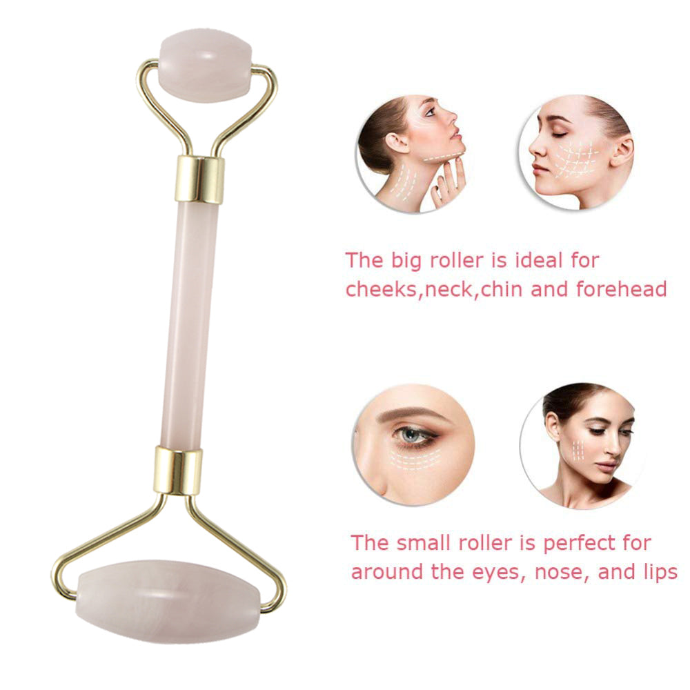 Portable crystal face roller massager with big and small roller heads for facial rejuvenation and contouring.