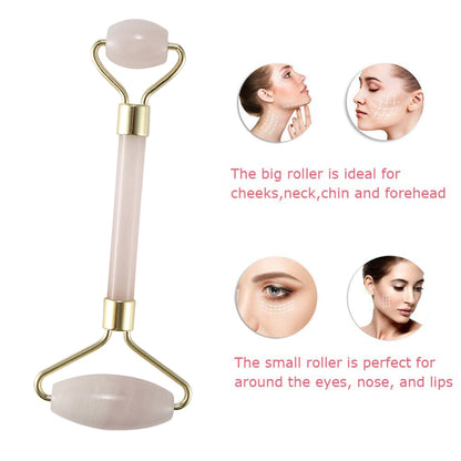 Portable crystal face roller massager with big and small roller heads for facial rejuvenation and contouring.
