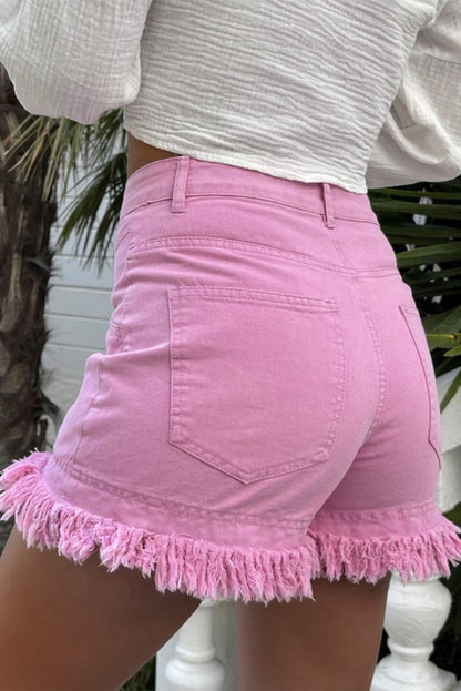 Shorts vaqueros con cintura alta y dobladillo sin rematar