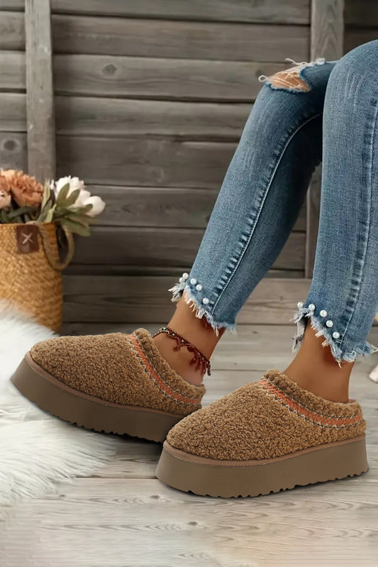 White Suede Contrast Print Plush Thick Sole Snow Boots