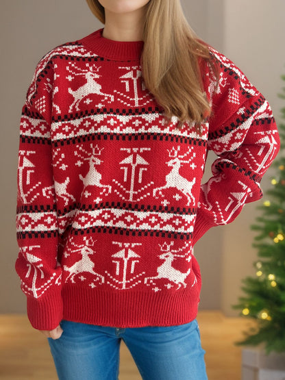 Christmas Element Round Neck Long Sleeve Sweater