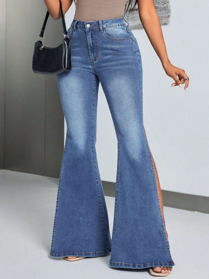 Slit Flare Jeans with Pockets