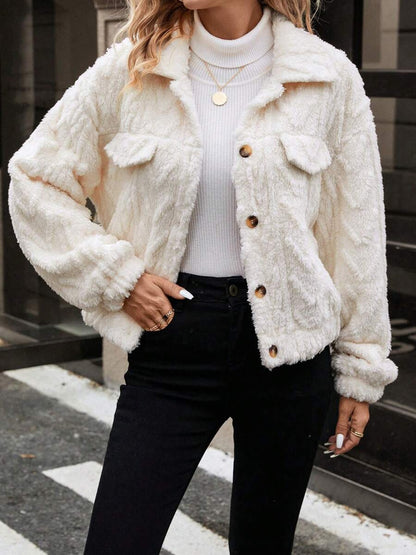 Button Up Long Sleeve Fuzzy Outerwear