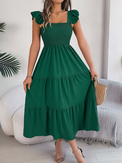 Sample Smocked Square Neck Cap Sleeve Midi Dress Sample Smocked Square Neck Cap Sleeve Midi Dress