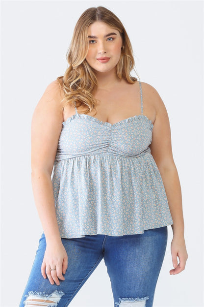 Zenobia Camisola con escote en forma de corazón y estampado floral con volantes y talla grande