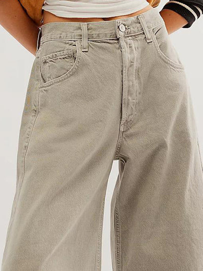 Raw Hem Wide Leg Jeans with Pockets