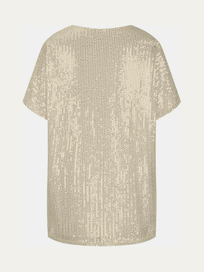 Full Size Sequin V-Neck Short Sleeve Top