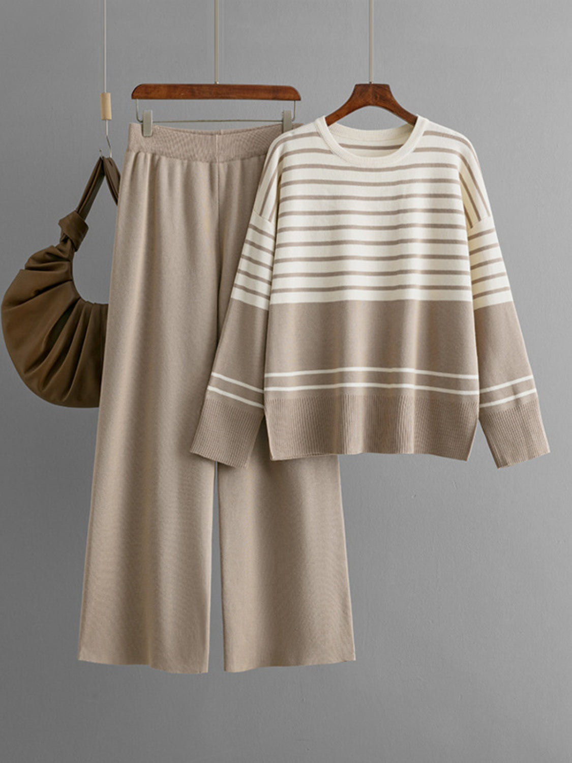 Basic Bae Striped Round Neck Long Sleeve Top and Pants Sweater Set