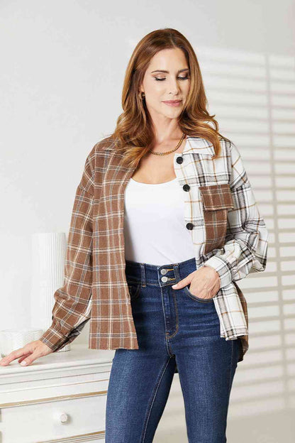 Chaqueta estilo camisa con botones en contraste a cuadros de Double Take