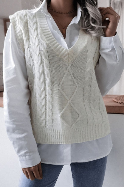 Cable-Knit Ribbed V-Neck Sweater Vest