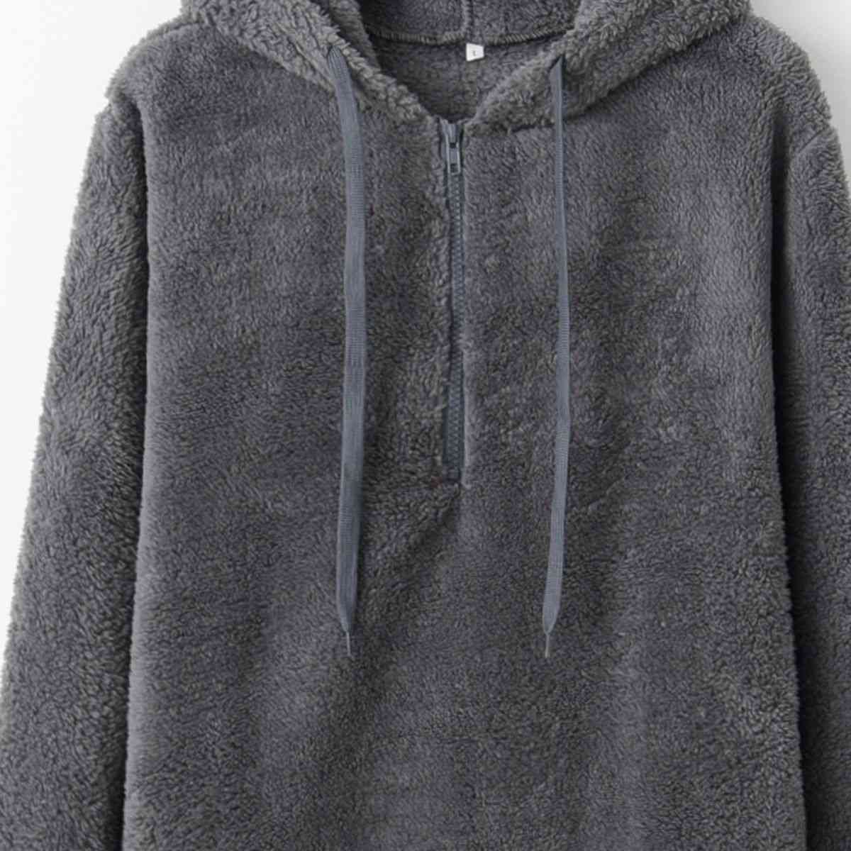 Sudadera con capucha teddy con cordón y cremallera de un cuarto