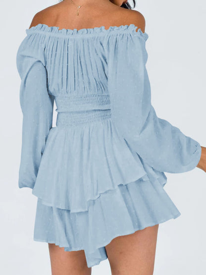 Off Shoulder Smocked Waist Mini Dress