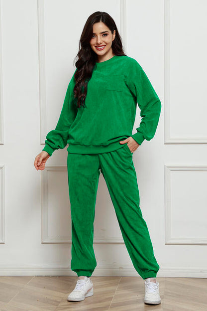 Round Neck Sweatshirt and Sweatpants Set