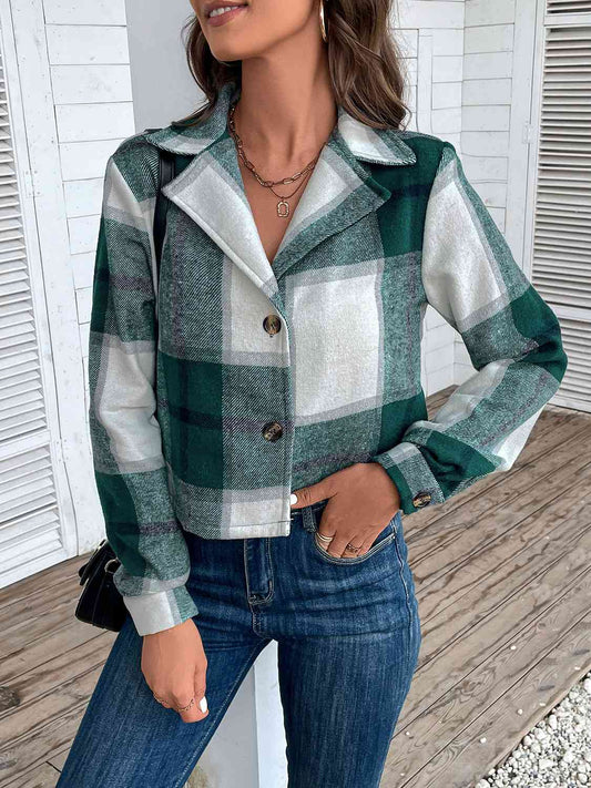 Chaqueta de manga larga con botones y cuello con cuello a cuadros