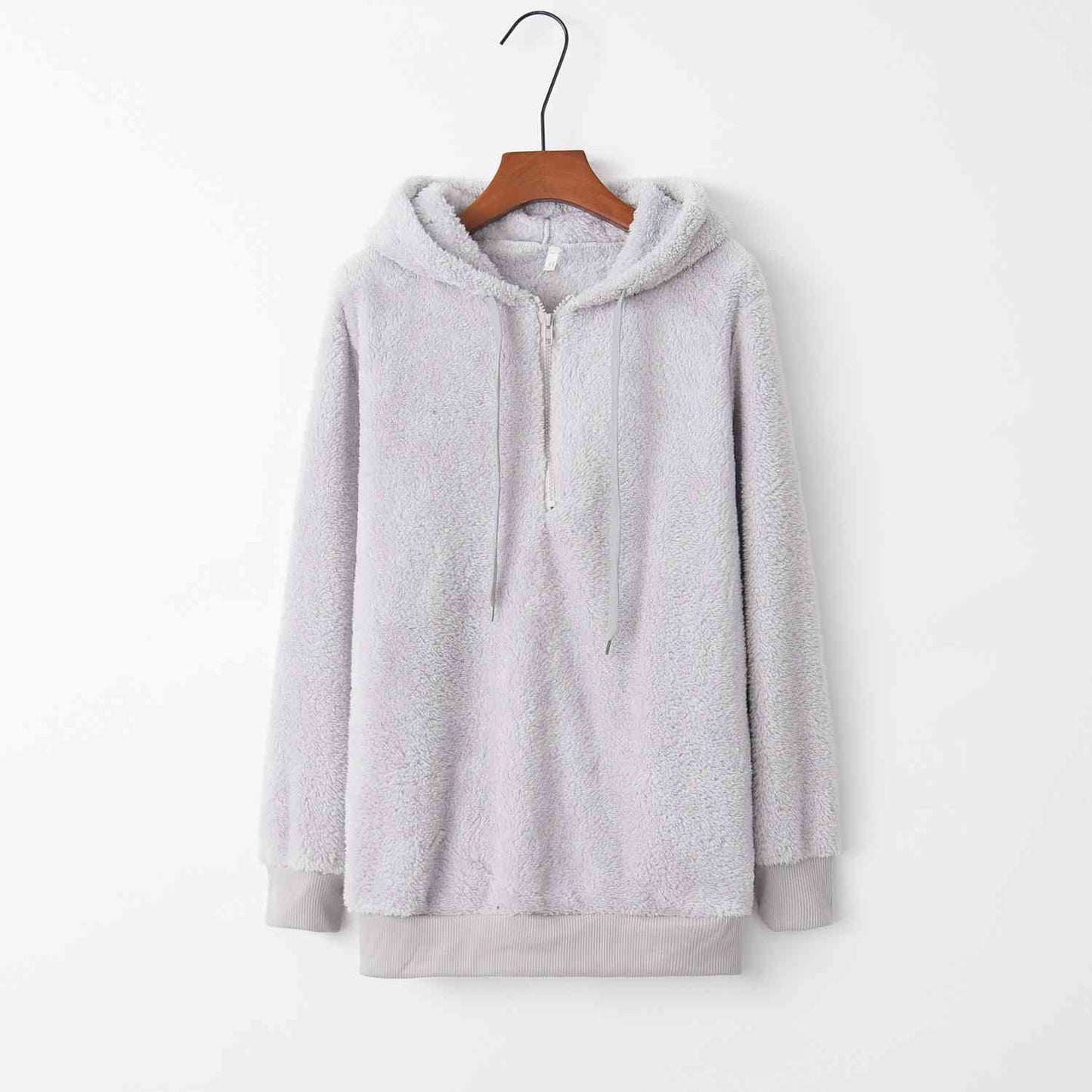 Sudadera con capucha teddy con cordón y cremallera de un cuarto