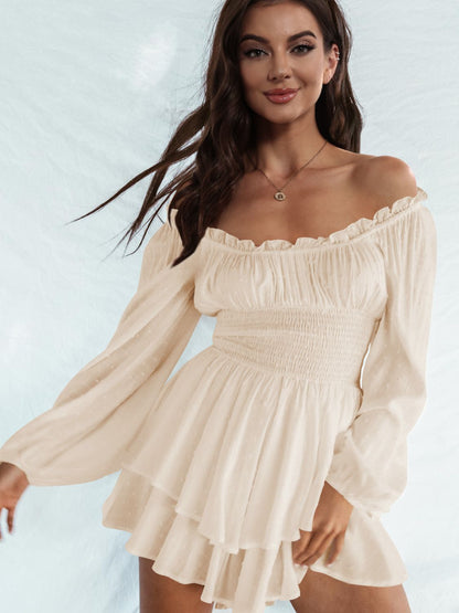 Off Shoulder Smocked Waist Mini Dress