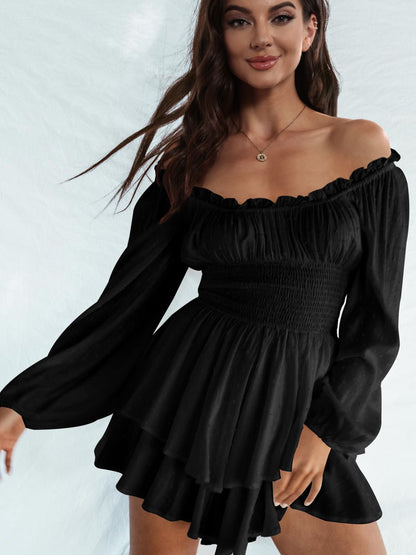 Off Shoulder Smocked Waist Mini Dress