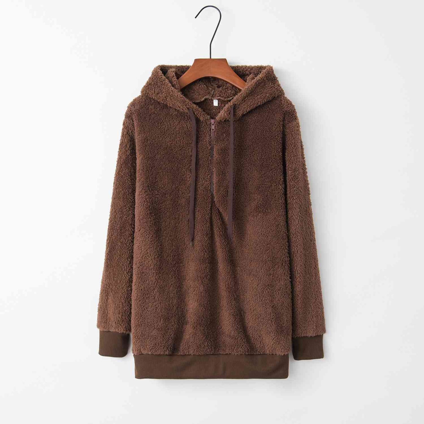 Sudadera con capucha teddy con cordón y cremallera de un cuarto