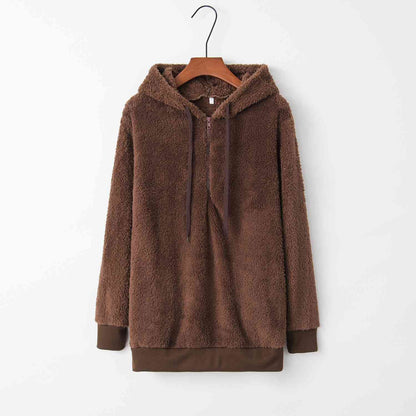 Sudadera con capucha teddy con cordón y cremallera de un cuarto