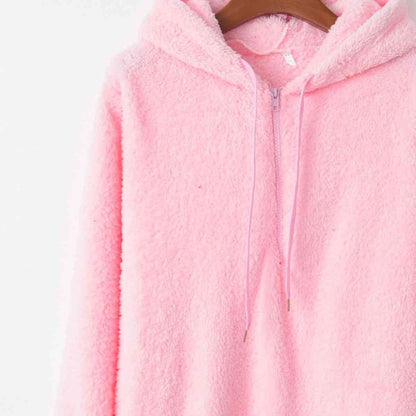 Sudadera con capucha teddy con cordón y cremallera de un cuarto