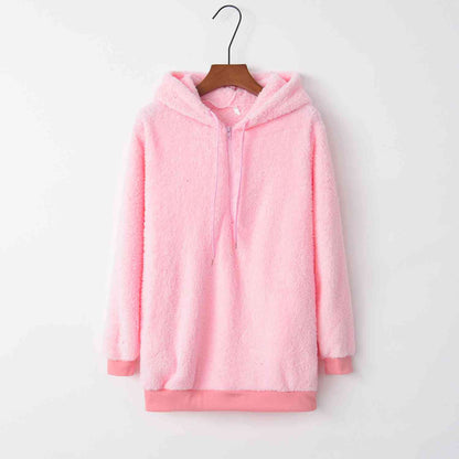 Sudadera con capucha teddy con cordón y cremallera de un cuarto