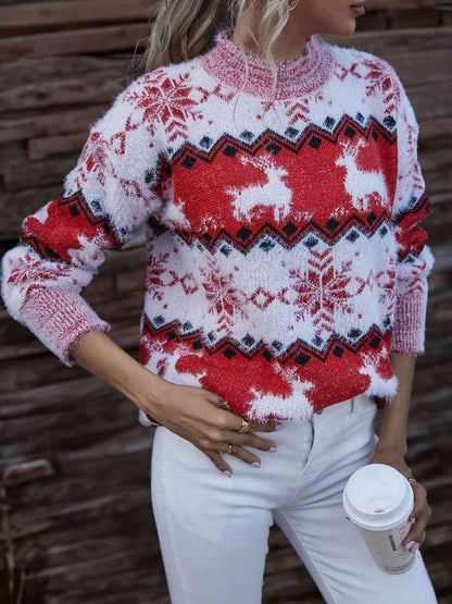 Reindeer & Snowflake Round Neck Sweater